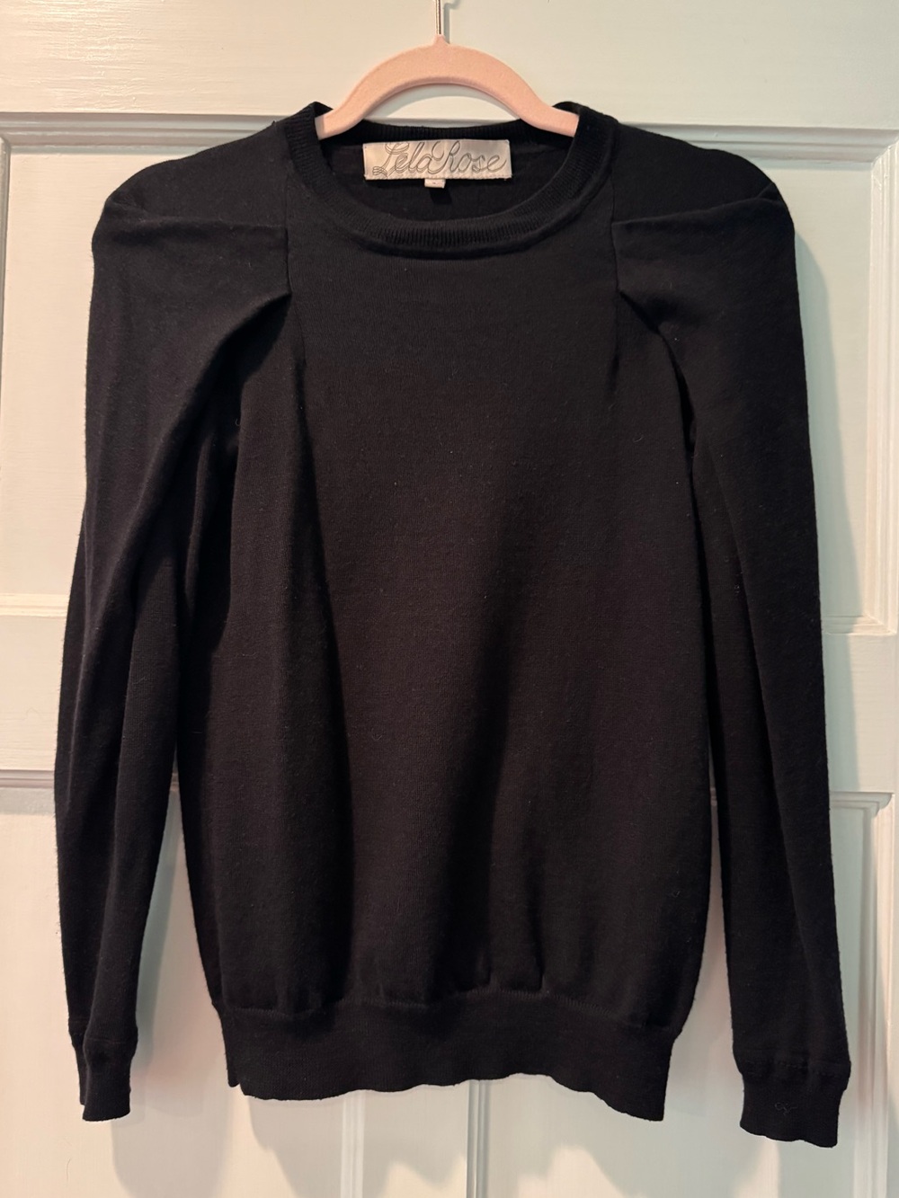 Lela Rose Black Wool Sweater with Shoulder Pleats